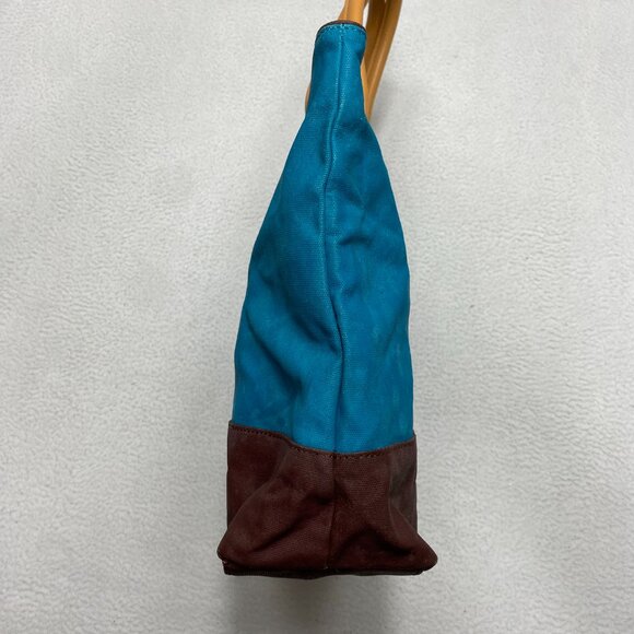 Tory Burch Jaden Bag Coconut Blue Brown Canvas Leather Shopping Tote Purse Women - Picture 6 of 12